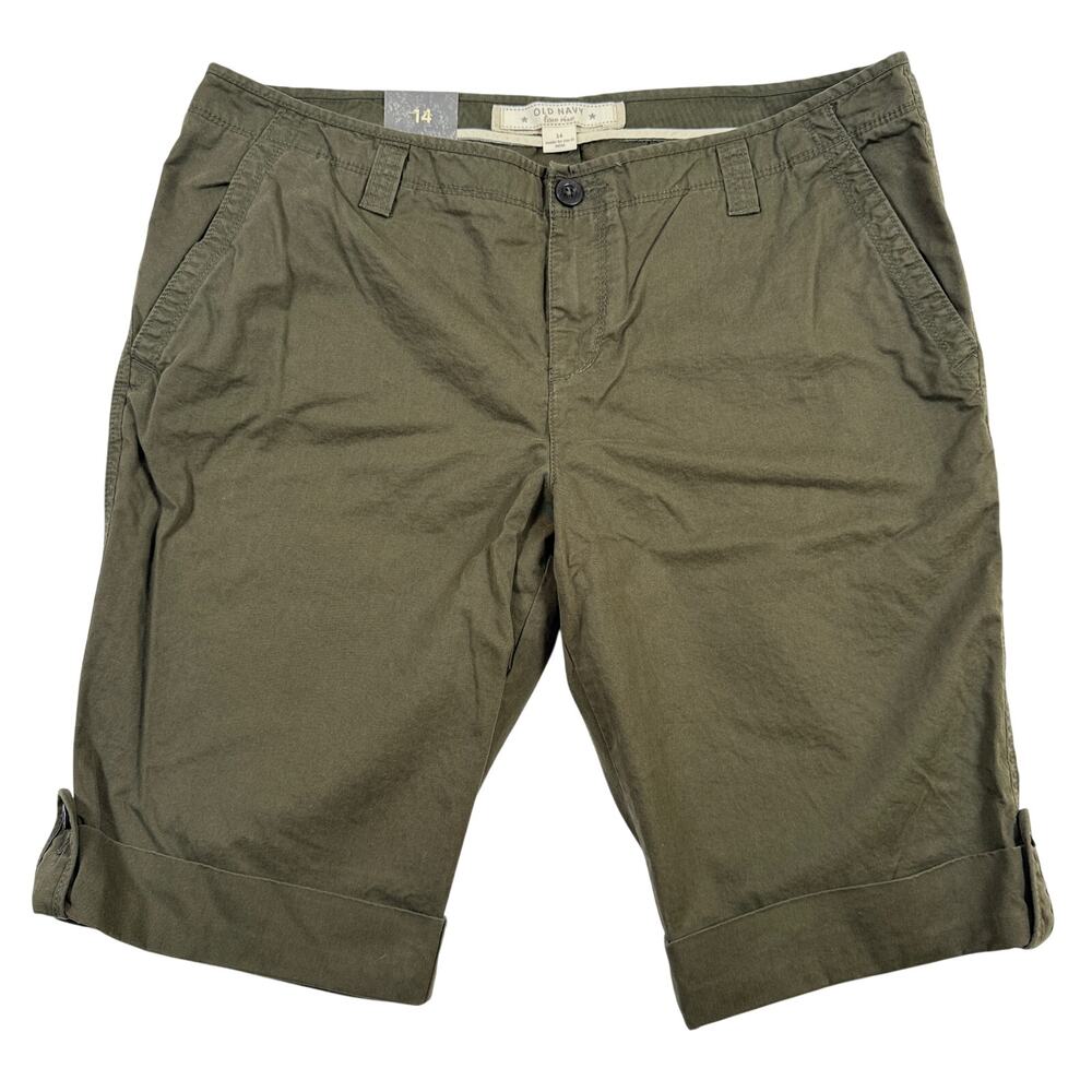 Old Navy Size 14 Low Rise Olive Green Cuffed Bermuda Shorts 100% Cotton Y2K NWT